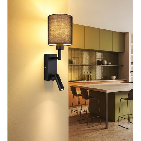 Wandleuchte Wandlampe Leselampe Metall schwarz matt Textil schwarz LED Spot H 45,5 cm