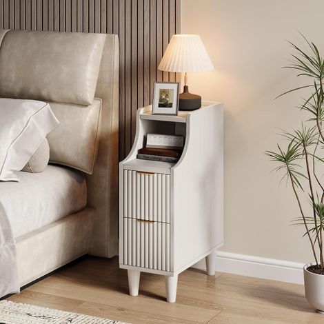 BLANKETSWARM - Lot de 2 tables de chevet étroite - 2 tiroirs - Compartiment Ouvert - Table de nuit pour espaces restreints - 25x33x64 cm, Blanc