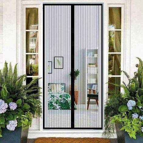 Magnetischer Türvorhang/Magnetisches Moskitonetz für Türen und Fenster, Schutz vor Mücken und Fliegen, Schwarz (90 x 210 cm)