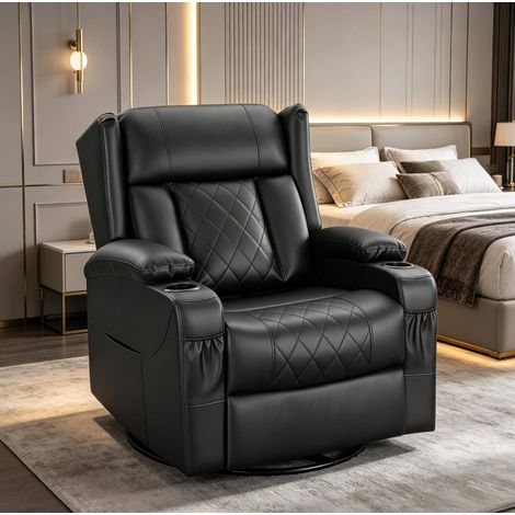 Poltrona relax girevole a 360° con schienale reclinabile e poggiapiedi, nero OKMYHOME (1/5)