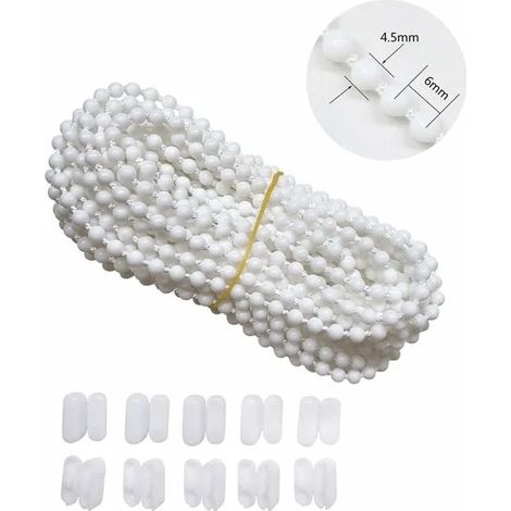 10 mètres de chaîne de Store avec 10 connecteurs,Cordon de chaîne de Perles,Cordon pour Store à Enrouleur vénitien Vertical,Blanc (1/5)