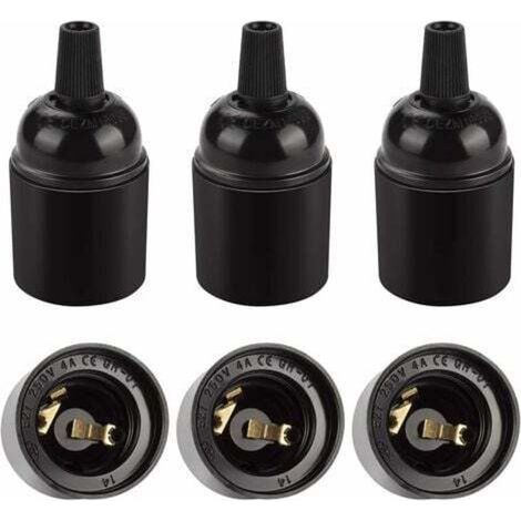 Douille E27 vintage noire, suspension rétro Edison, adaptateur de support de lampe en bakélite solide, parfait pour la décoration, l'industrie et le bricolage, lot de 6 (1/5)