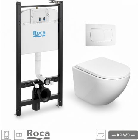 BASTIDOR ROCA ACTIVE PACK CISTERNA EMPOTRADA Y PULSADOR BLANCO BR CON INODORO SUSP ROUND SMART 52 cm TOR 3 CON ASIENTO FINO