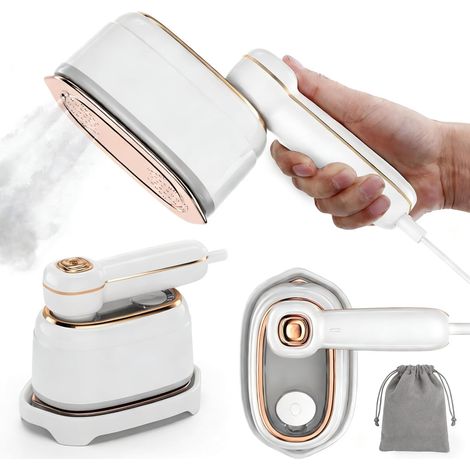 Défroisseur vapeur portable de voyage, mini fer à repasser vapeur à main, chauffe rapide, élimination des plis, appareil compact pour vêtements, maison, bureau et voyage, blanc (1/5)