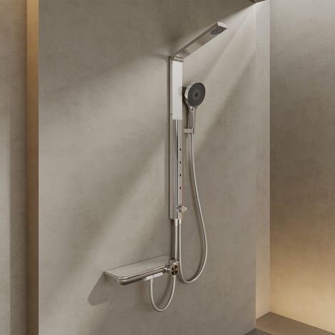 [JAMAIS UTILISE] HOROW Ensemble de douche à effet pluie avec Robinetterie Thermostatique,chromé, 4 modes de massage, pliable, réglable en hauteur (1/4)