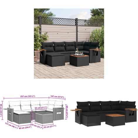 7-tlg. Garten-Sofagarnitur mit Kissen Schwarz Poly Rattan - Gartenmöbel Set - Esszimmergarnitur - Outdoor Möbel - Lounge Sofa - Rattan Gartenmöbel - Home & Living (1/3)