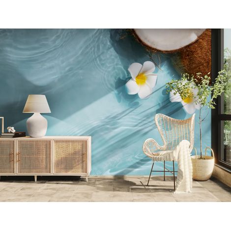 Papier peint Tropical – Eau calme et fleurs blanches - 150 x 250 cm (1/2)
