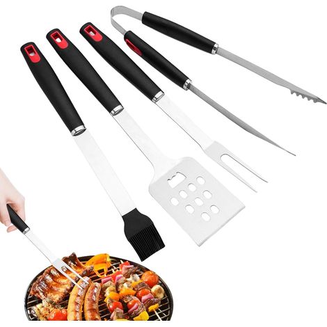 Ensemble d'Ustensiles de Barbecue  Acier Inoxydable Haute Résistance Ustensiles De Avec Fourchette Et Pinceau - Pour Cuisine, Plage, Jardin, Camping, Fête, Pique-nique Cadeau pour Lui