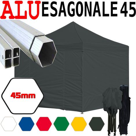 Gazebo 3x3 m nero pieghevole alluminio piantone esagonale 45mm portatile estendibile richiudibile estensibile acciaio con laterali per fiere eventi stand chiosco tenda tendone mercato mercatino (1/5)