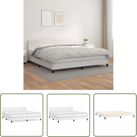 The Living Store Sommier à lattes de lit avec matelas Blanc 200x200cm Similicuir - Lit Plateforme - Lit Double - Literie Blanche - Matelas À Ressorts Ensachés - Tête De Lit Ajustable (1/5)