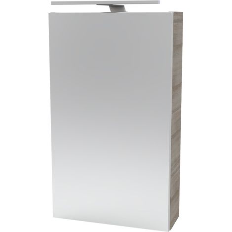 Fackelmann A-VERO Spiegelschrank mit LED-Beleuchtung – Alibertschrank für Bad und Gäste-WC (40 x 68 x 15,3 cm) – SBC Badschrank mit Spiegel in Holz Grau – Tür links"-"86114 (1/5)