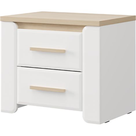 Comodino Yamba, 2 Cassetti, un Ripiano, Apertura Scorrevole, 58x40x50h cm Bianco Opaco