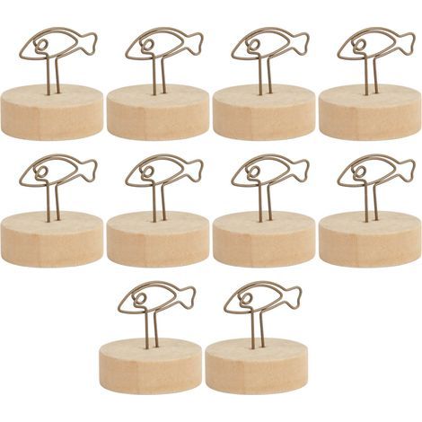10 Stück fischförmige Tischkartenhalter, niedliche vertikale Platzkartenhalter mit Holzsockel fürs Büro (1/5)