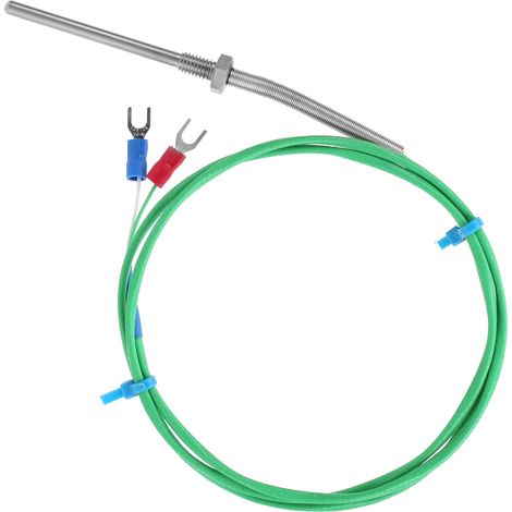 Termocoppia tipo K – coppia intrecciata – sensore di temperatura a vite schermato – 0-200 °C – verde – M6x50mm – 3 metri