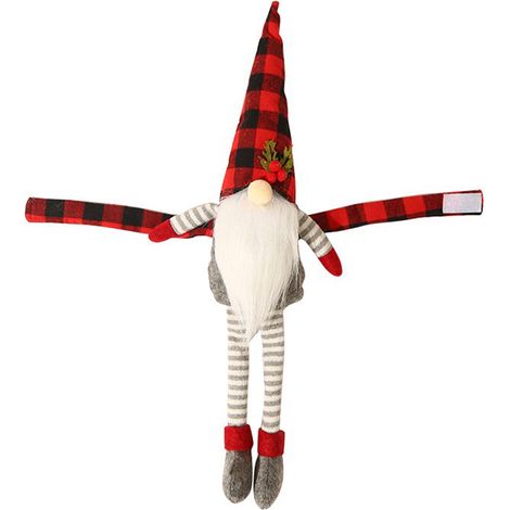 Décorations de Noël, rideau de cheminée en tissu à carreaux motif forêt pour couple avec peluche, pinces à rideaux de porte (rideau à carreaux rouges et noirs). (1/2)