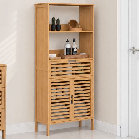 BEA Mueble de baño de bambú de 2 puertas y 1 cajón con estantes (1/5)
