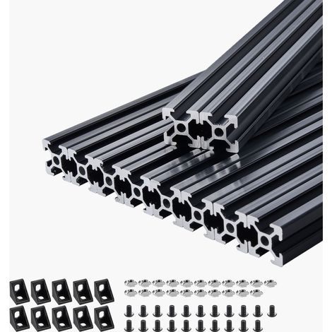 Profilé aluminium 2020 anodisé noir, 10 pièces de 1000mm, rail linéaire haute résistance pour imprimante 3D, CNC et gravure laser.