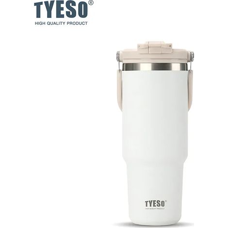 (Blanc, 1200 ml) Bouteille isotherme sous vide avec poignée, en acier inoxydable, convient aux boissons chaudes et froides. (1/3)