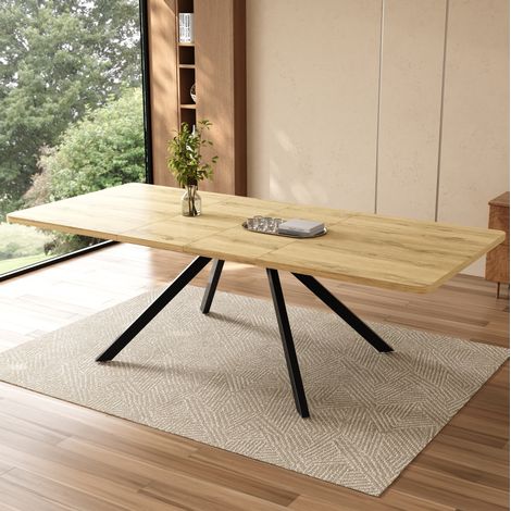 Tavolo da pranzo estensibile 240x90x74.5 cm, 3 lunghezze, guide rinforzate, MDF rovere (1/5)