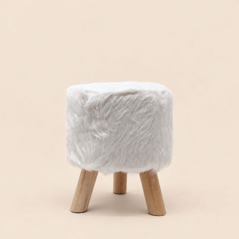 Pouf fourrure blanche D30xH38cm (1/5)