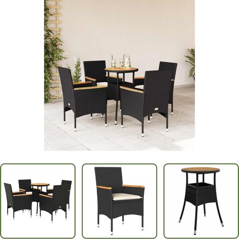 Table de jardin - Ensemble à manger de jardin et coussins 5 pcs noir rotin acacia (1/5)