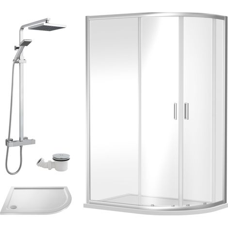 Balterley Almington Quadrant Offset Right: Tray, Square Kit & Waste, 1000 x 800 mm White/Chrome