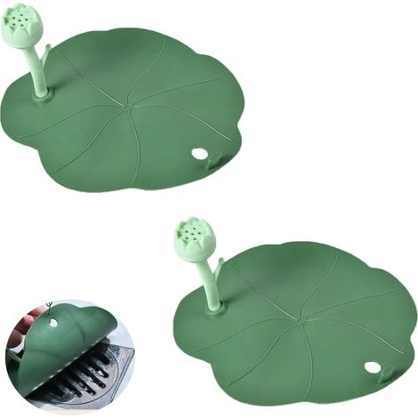 Lot de 2 bouchons de vidange avec disque parfumé en forme de feuille de lotus en caoutchouc Bouchon de vidange d'égout anti odeur Bouchons de vidange désodorisants pour douche (1/5)