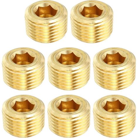 1/8" NPT Laiton Hex Tête Fraisée Prises, 8 Paquet Compteur Coulé Interne Filetage Douille Tuyau Bouchons Mâle Raccords, pour Eau Huile Gaz - 1/2"NPT (1/5)
