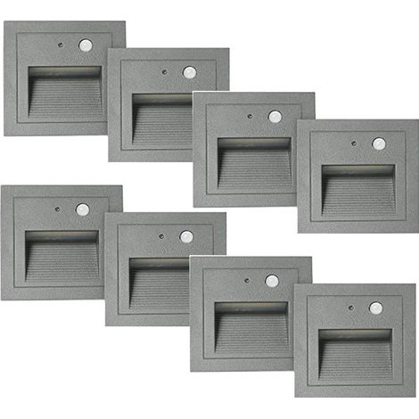 ZOLGINAH Lot de 8 LED Spot Mural Encastré 3W Applique Murale Escalier Etape Lumière Lampe Détecteur de Mouvement Sol Encastré Lumière Escalier Lumière Hall Lampe 2800K Blanc Chaud-Cadre Blanc-gris Cha (1/4)