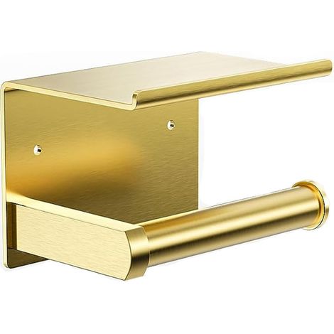 Selbstklebender Toilettenpapierhalter, matter Edelstahl, zur Wandmontage, zum Kleben oder Bohren, goldfarben, 14 x 10,6 x 10 cm