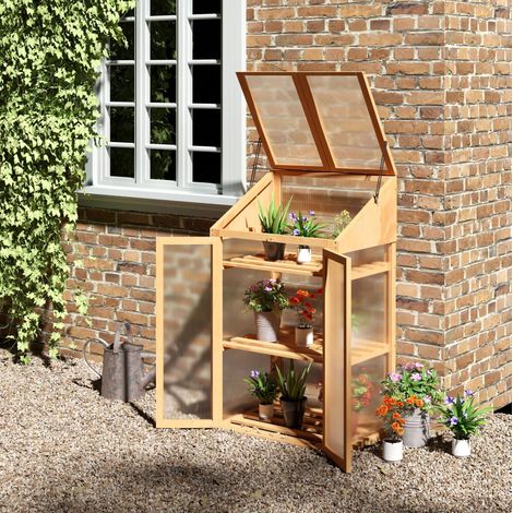 Mini serre de jardin 70x50x120 cm 3 étagères bois OKMYHOME (1/4)