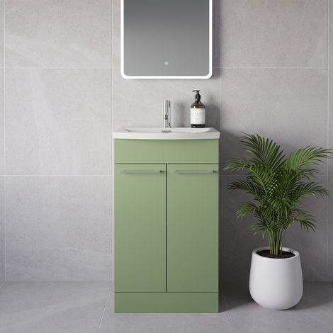 Napoli 390 Olive Green 500mm 2 Door Vanity Unit with Arc Basin - 500mm - Chrome 160mm Handle