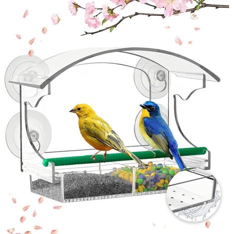 Fensterfutterhaus für Vögel – Transparent – Saugnäpfe – Abflusslöcher – Abnehmbarer Futterspender (1/5)