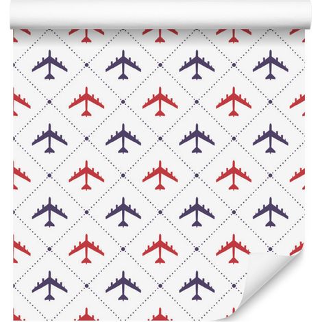 Papel pintado a cuadros con coloridos aviones para salón y dormitorio, 50x1000 cm. (1/5)