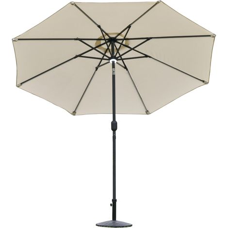 Parasol de jardin Φ270 x 245Hcm avec ouverture à manivelle et inclinaison, éclairage LED et panneau solaire, blanc crème (1/5)