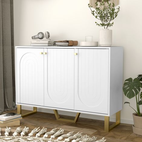 Credenza da soggiorno con ante e ripiano regolabile, 106,5 x 35 x 77,5 cm, bianca
