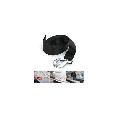 Courroie de treuil robuste pour remorquage de bateau et véhicule – Angle de fixation réglable avec crochet, charge de rupture 4 536 kg (5 cm × 6 m), noir (1/4)