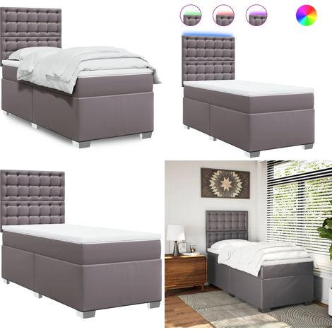vidaXL Boxspringbett mit Matratze Grau 100x200 cm Kunstleder (1/5)