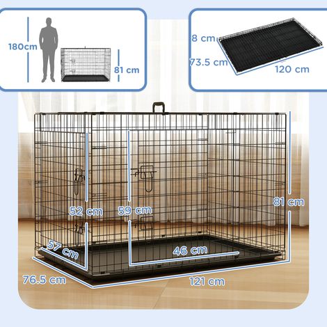 Cage pliable en acier pour animaux de compagnie (avec poignée sur le dessus, double ouverture), 121 x 77 x 82 cm (1/5)