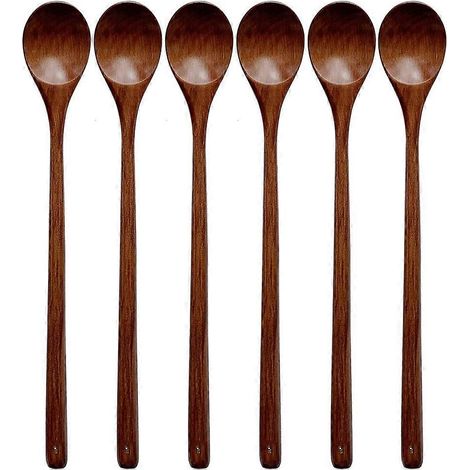 Set aus 6 hölzernen Küchenlöffeln, 33 cm lange Holzlöffel zum Rühren, Kochen und Servieren, Küchenutensilien (1/5)