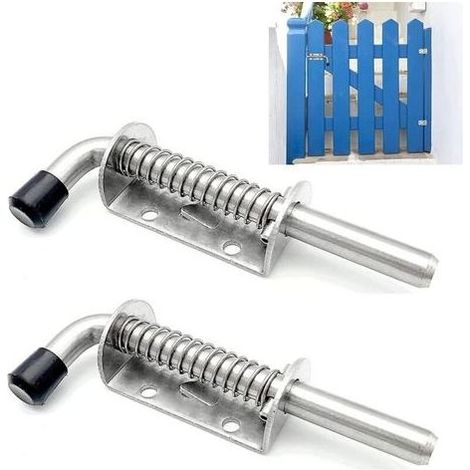 2 Pièces Loquet à Ressort, Verrou Porte de Garage, Loquet Ressort Inox, Loquet Ressort Robuste, Verrou de Porte à Boulon, pour Porte de Garage, Portes de Jardin, Placard, 10 X 128mm (1/5)