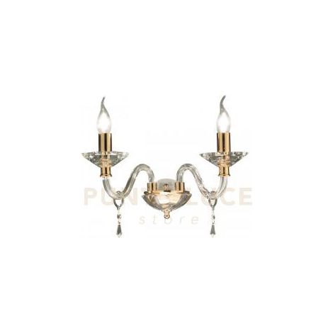 APPLIQUE FIAMMA/2 CRISTALLO E ORO 2 LUCI ATTACCO E14 L.38CM
