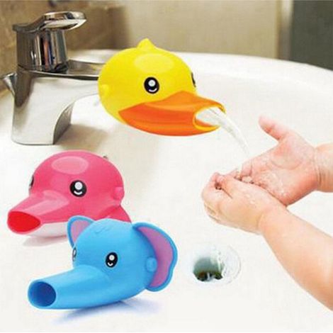 Lot de 3 rehausseurs robinet pour enfants, prolongateur de mitigeur lavabo, accessoire salle de bain et cuisine pour bébés et tout-petits, poignée adaptateur, 3 designs animaux (canard jaune, dauphin (1/5)