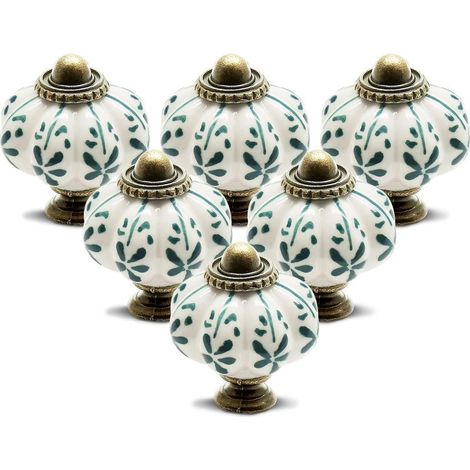 Lot de 6 boutons de meuble vintage en céramique ivoire, poignées de tiroir et de commode avec vis de montage (1/5)