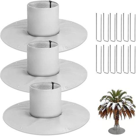 3 Pièces Protection Palmier Hiver,Housse d’hivernage pour Plantes avec 12 Piquets d'ancrage,pour Arbres Jusqu'à 30 cm de Diamètre, Trois Couches D'isolation, Réutilisable, Fond de Ø 100 cm (1/5)
