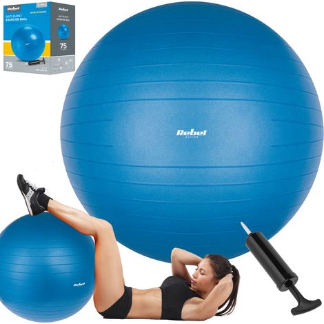 Balón de gimnasia de rehabilitación de 75 cm con bomba manual, azul, REBEL ACTIVE (1/5)
