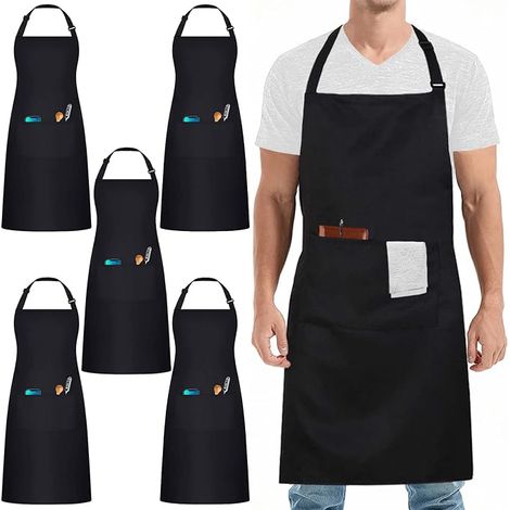 Lot de 5 tabliers de cuisine noirs avec poches