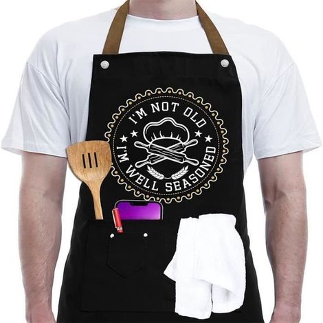 Tablier de Cuisine - Humoristique - Noir - Imperméable - 3 Poches - Taille Réglable (1/4)