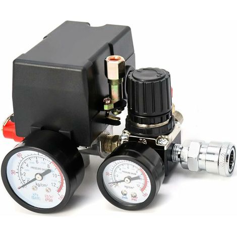 Air Compressor Pressure Switch Control Valve, 90-120PSI Pressure Regulator with Pressure Gauge Fittings Set. (1/5)