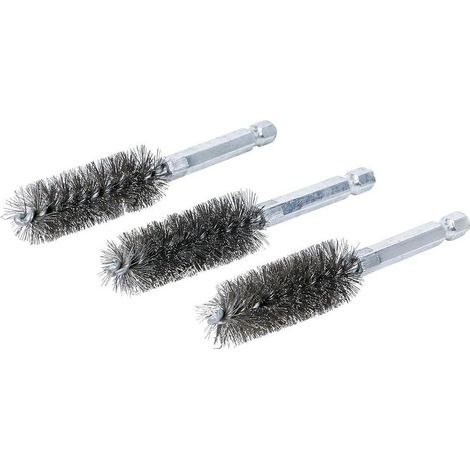 Brosse en Acier 3 pcs - 17 mm D., 6,3 mm (1/4) - Résistante et Polyvalente pour Nettoyage et Débouchage - D-Work